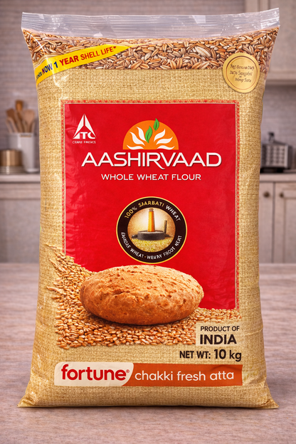 Aashirvaad Chakki Atta Whole Wheat Flour (Export Pack) - 10kg