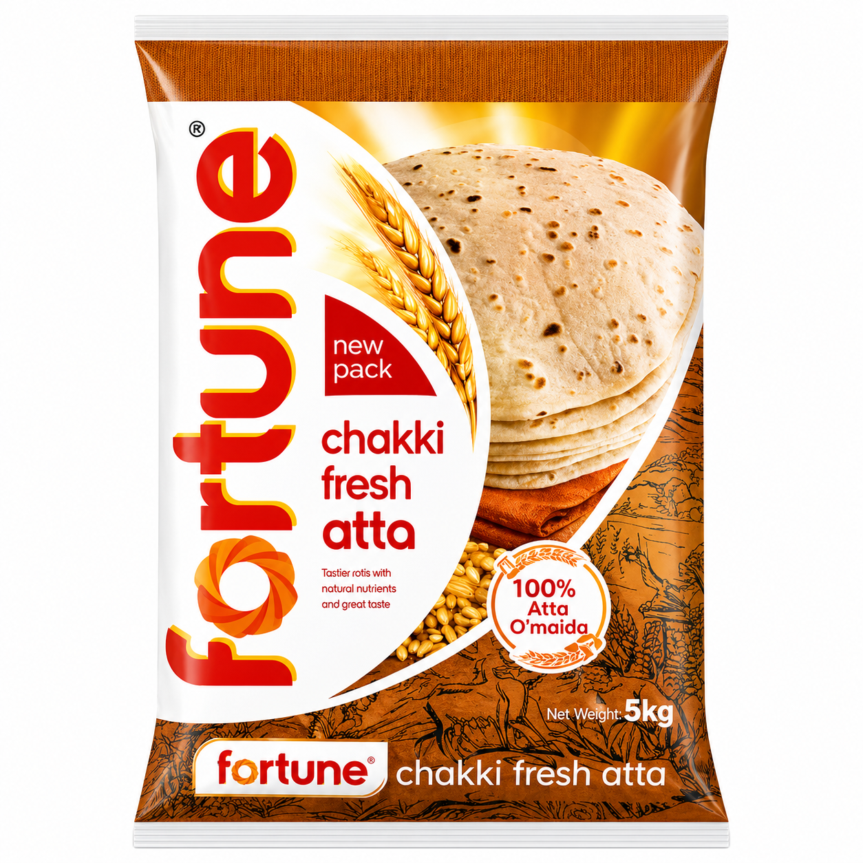 Fortune Chakki Atta Whole Wheat Flour (Export Pack) - 5kg