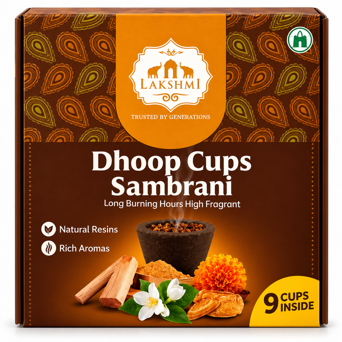 Lakshmi Dhoop Cups – 9 Pieces (1 Box)