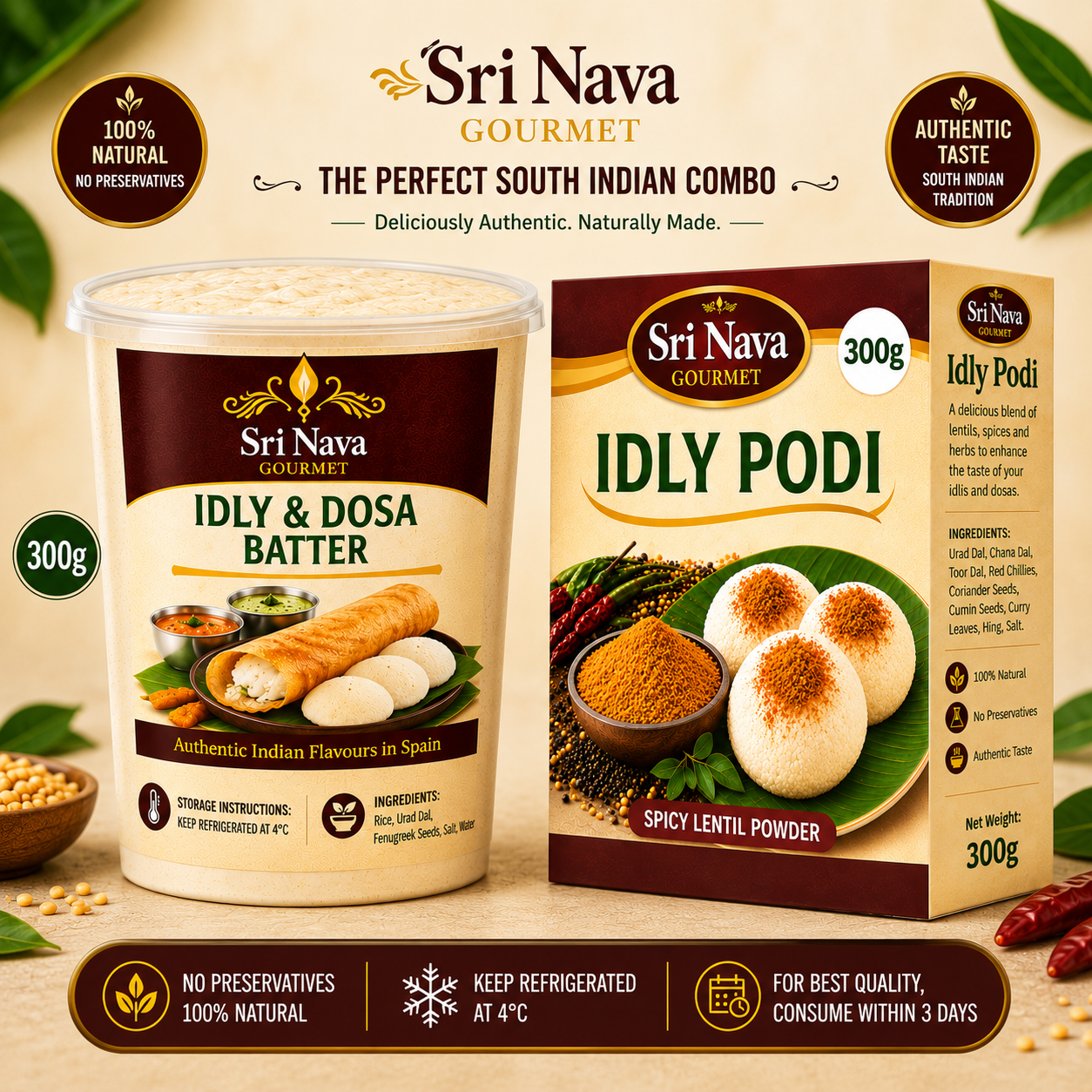 Sri Nava Dosa Batter 1kg + Sri Nava Idly Podi 300g Combo